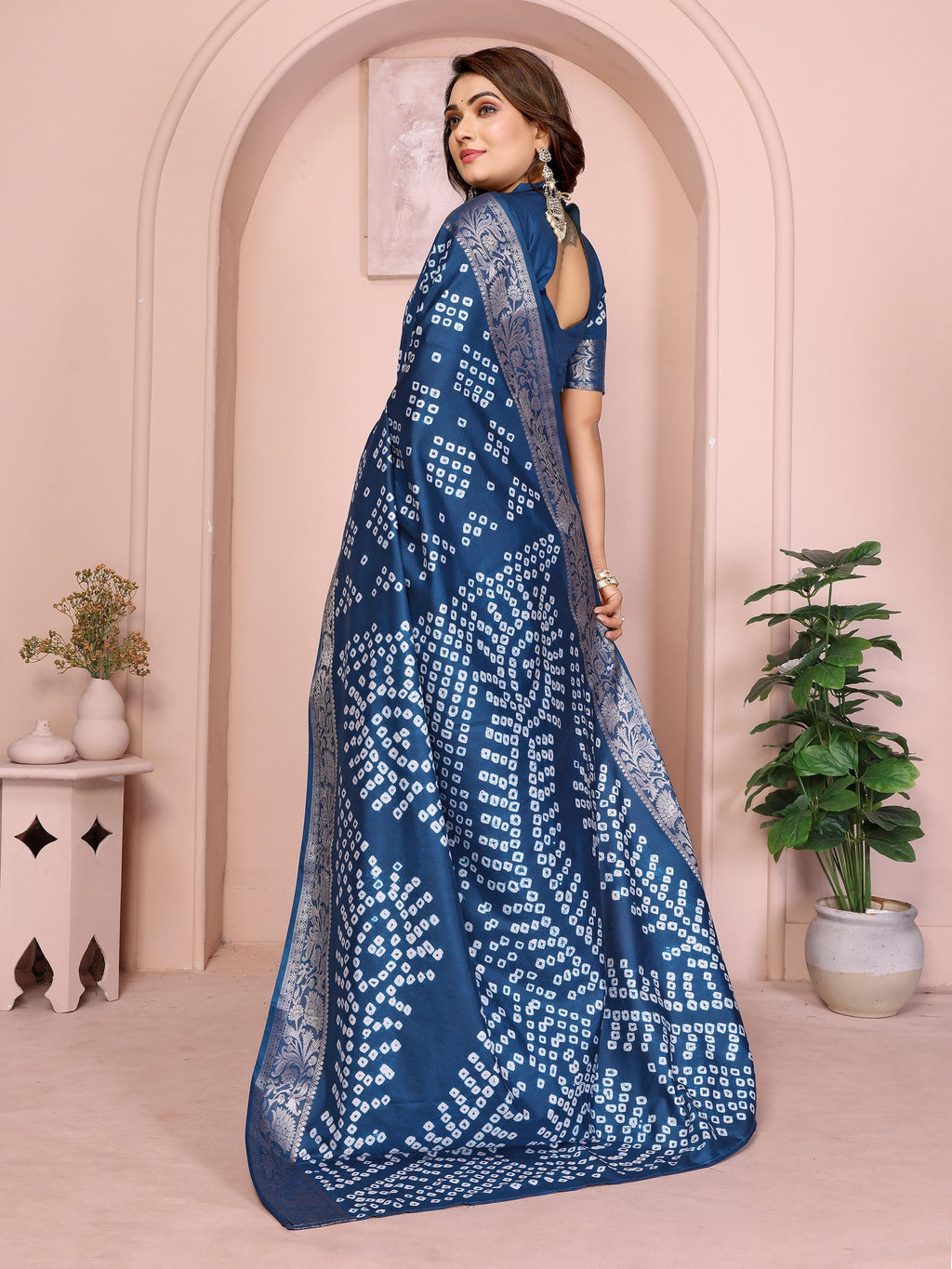 Anaita Navy Pure Bandhej Silk Saree With Zari Weaving Work