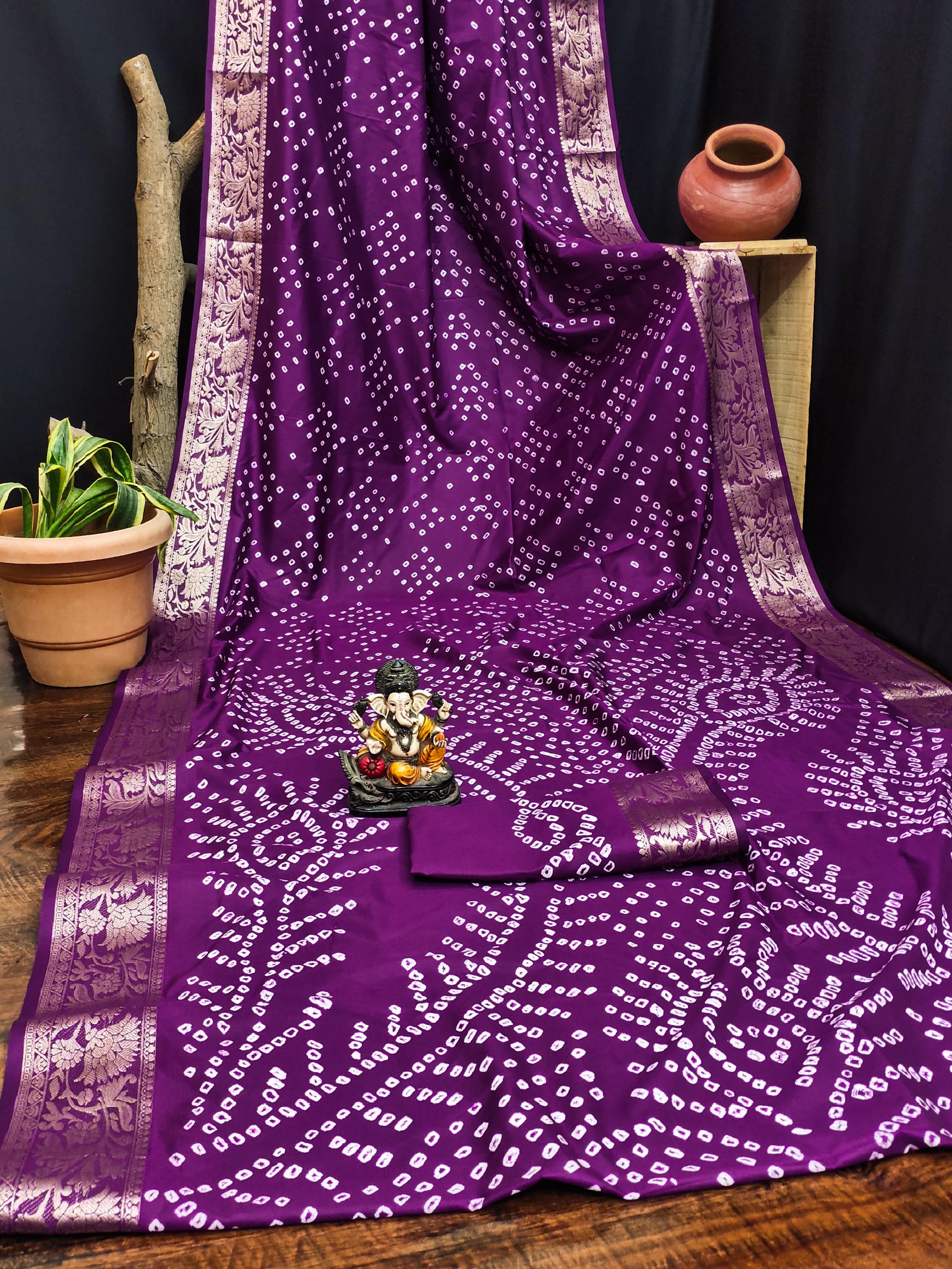 Anaita Purple Pure Bandhej Silk Saree With Zari Weaving Work