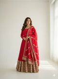 Teeya Creation Womens New Fancy Silk Heavy Quality Fabricwith Handwork Red Gown Set