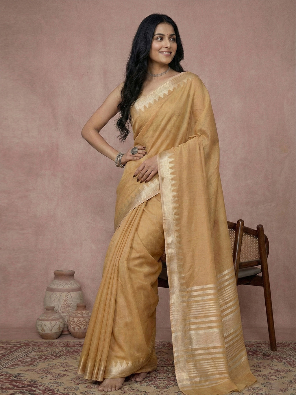 Anaita Mustard Cotton Saree With Blouse