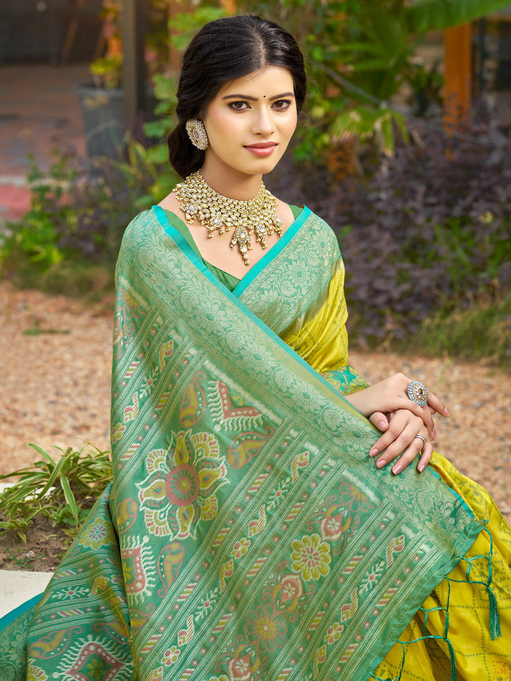Anaita Mustard Soft Silk Saree With Floral Printed Work With Blouse