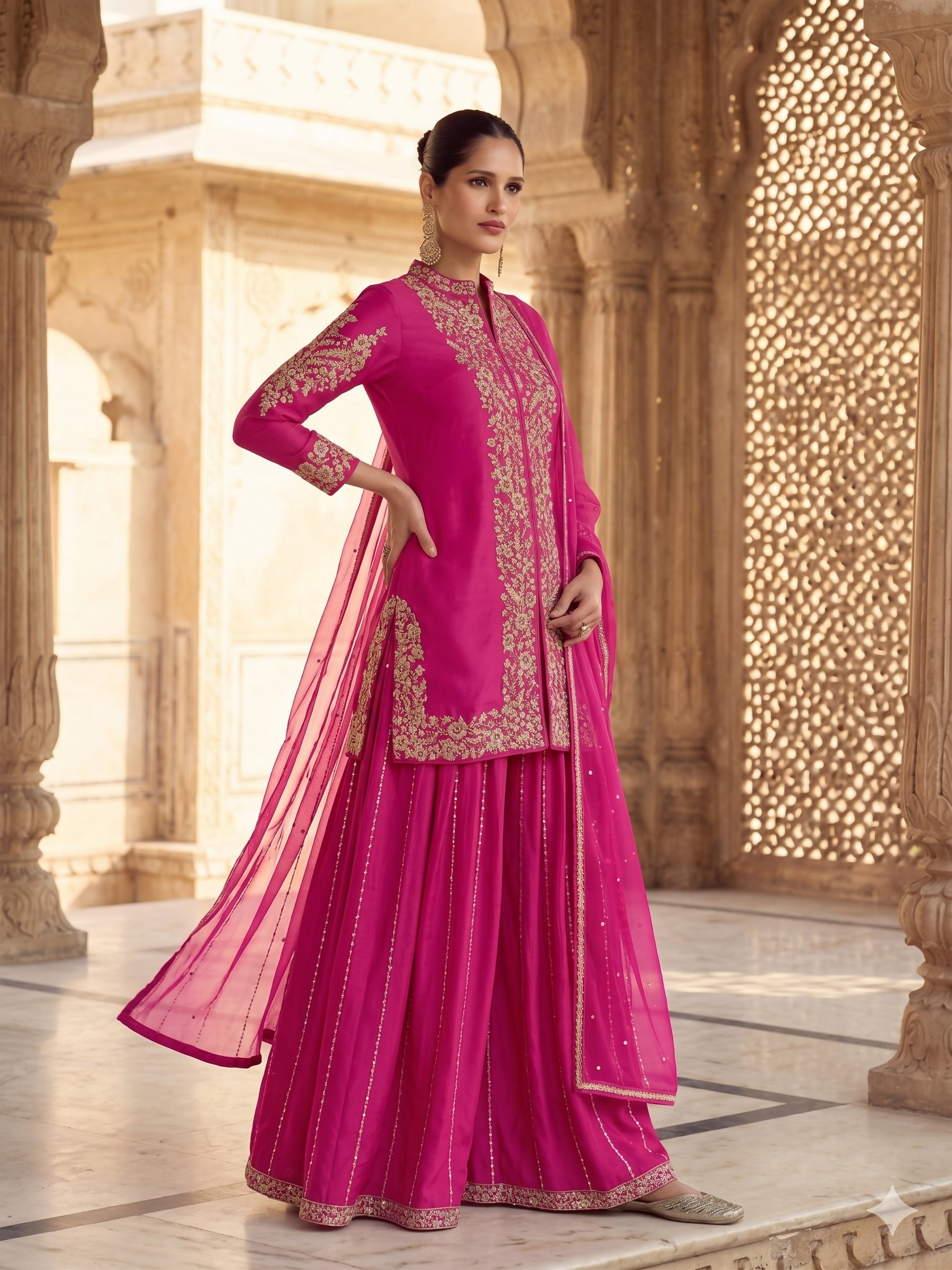 Teeya Creation Womens New Trendy Silk With Heavy Embroiedery With Sequence Work Pink Kurta Set