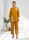 Joban Fashion Mustard Cotton, Linen Embroidered Readymade Cord Set