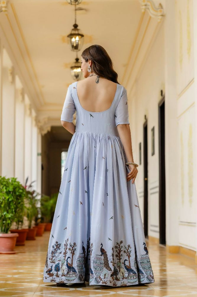 Teeya Creation Lavender Chinnon Heavy Work Long Wedding Gown