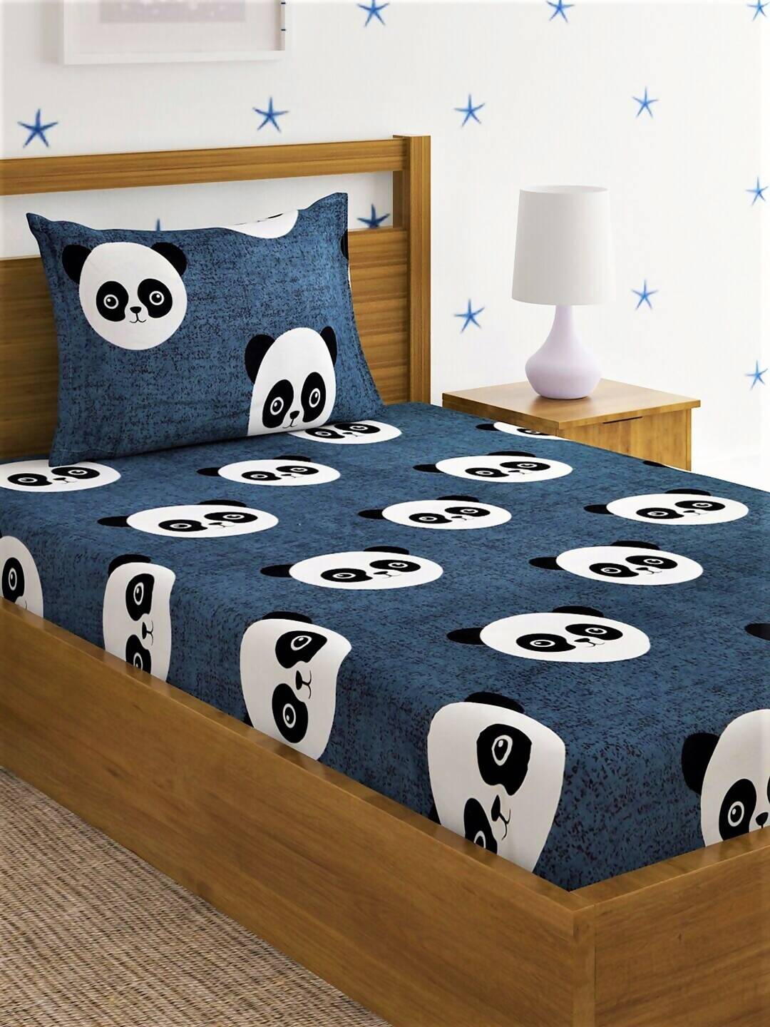 Home Sizzler Grey & White Graphic 144 TC Bedsheet with Pillow Covers