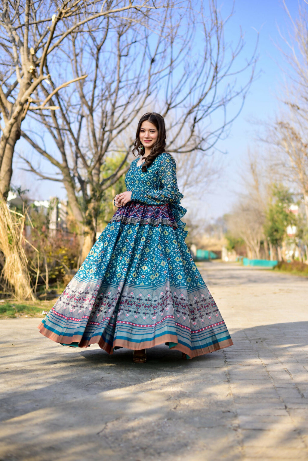 Aayaa Pure Chanderi Gown With Heavy Digital Print - Multi Color