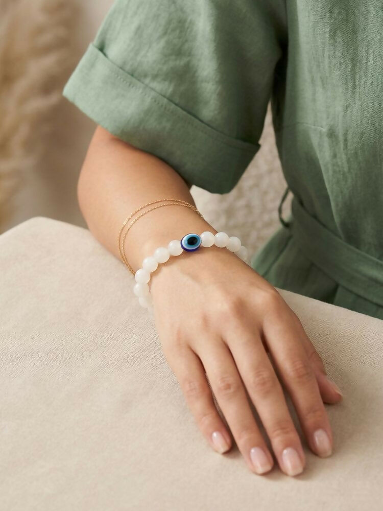 NVR White Crystal Evil Eye Bracelet for Men & Women