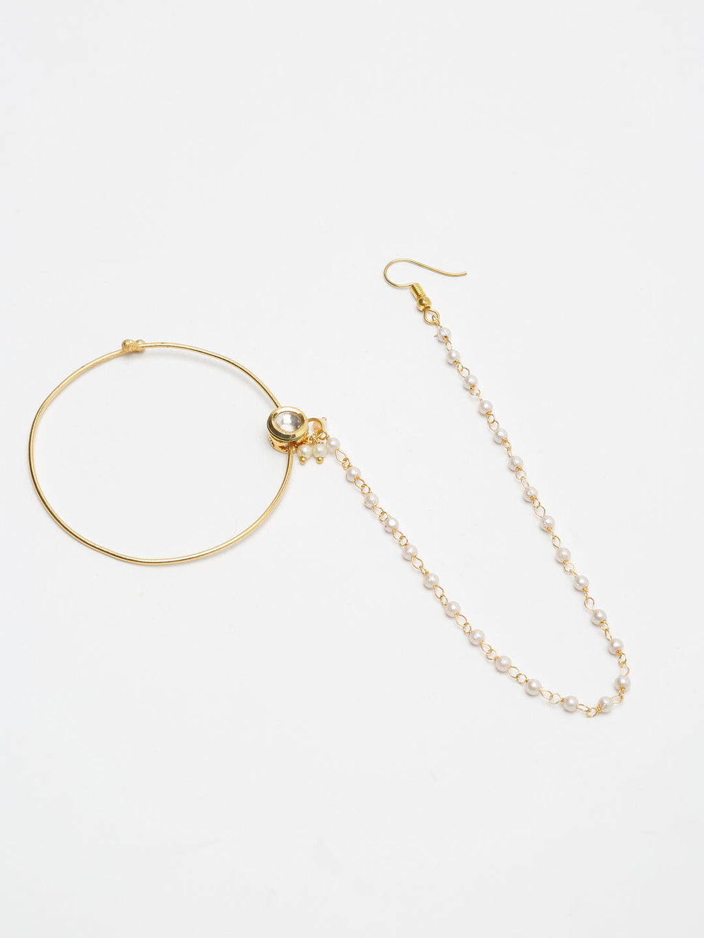 Gold-Polished Kundan Nose Ring - Ruby Raang