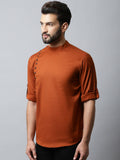 Even Apparels Brown Color Linen Pure Cotton Men's Kurta With Side Placket (SLD1137)