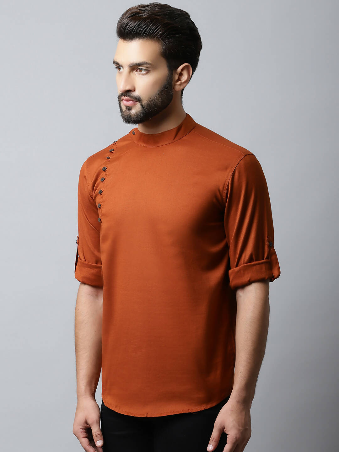 Even Apparels Brown Color Linen Pure Cotton Men's Kurta With Side Placket (SLD1137)