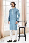Raivat Ethnic Cotton Thread Work Kurta Pajama In Blue Colour