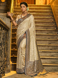 Anaita Off White Banarasi Saree With Blouse Piece