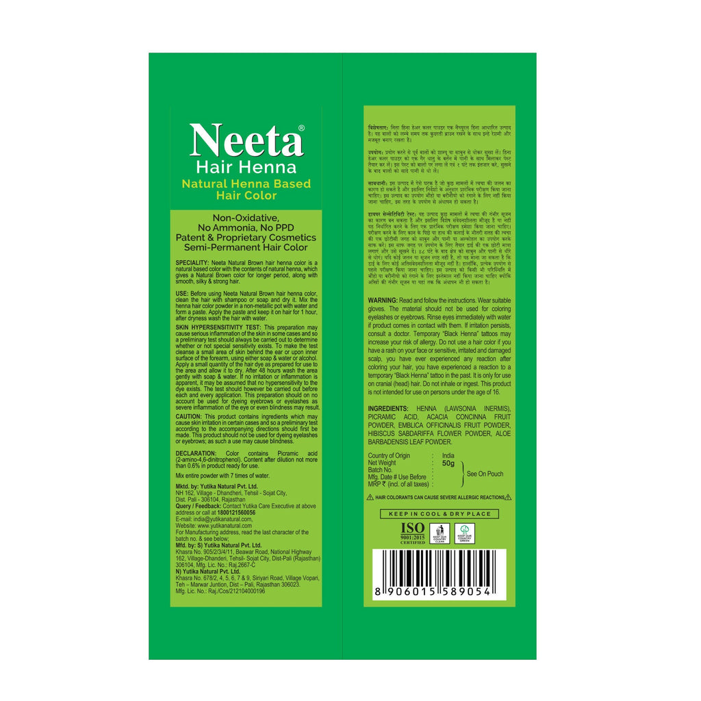 Neeta Henna Powder for Hair, Henna-Based Hair Color Natural Brown (Pack of 6)
