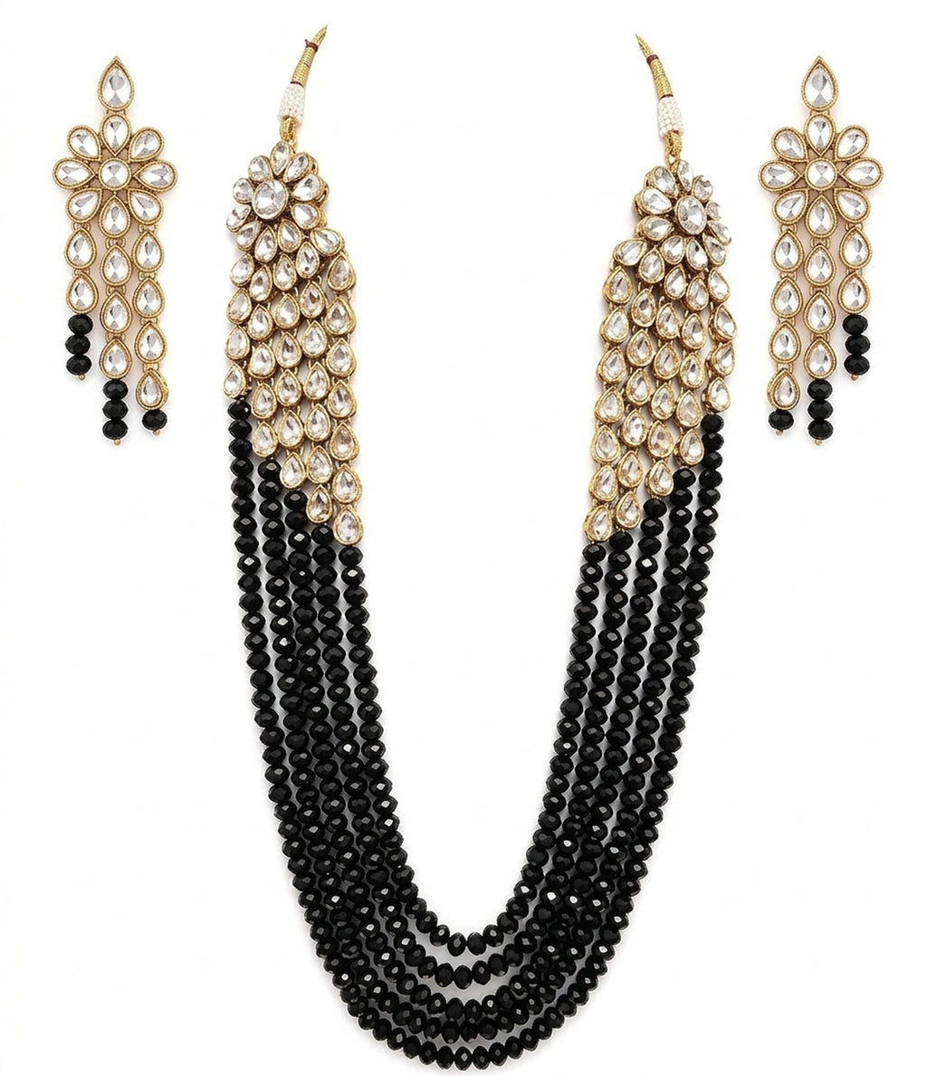 Jewel City Luxury Kundan Black Crystal Statement Necklace Set | Traditional Indian Wedding Jewelry