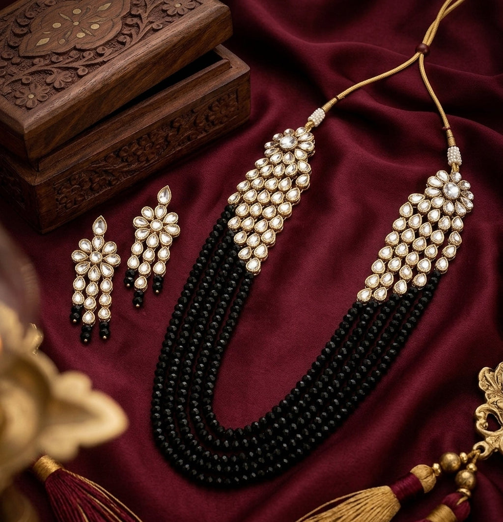 Jewel City Luxury Kundan Black Crystal Statement Necklace Set | Traditional Indian Wedding Jewelry