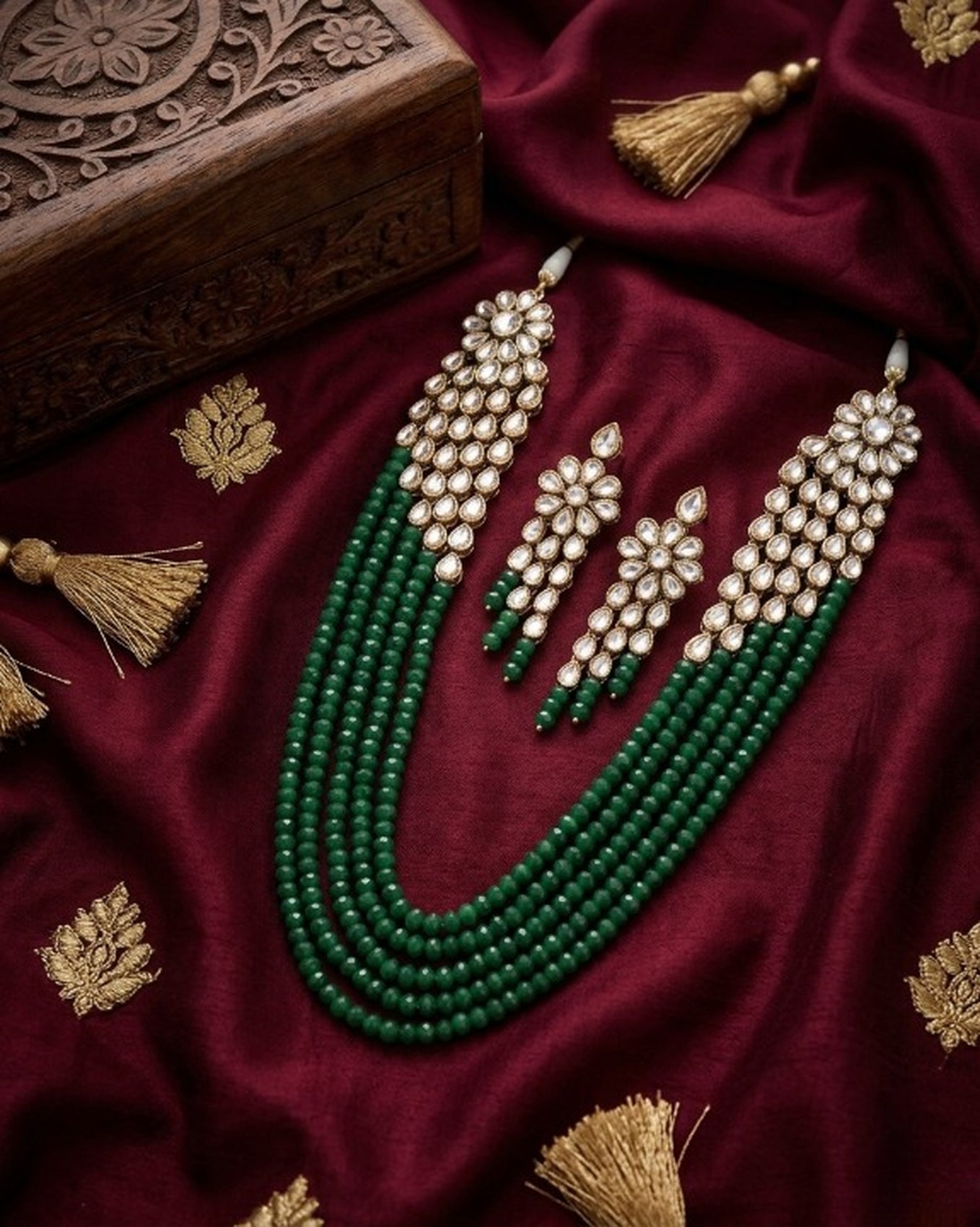 Jewel City Luxury Kundan Green Crystal Statement Necklace Set | Traditional Indian Wedding Jewelry