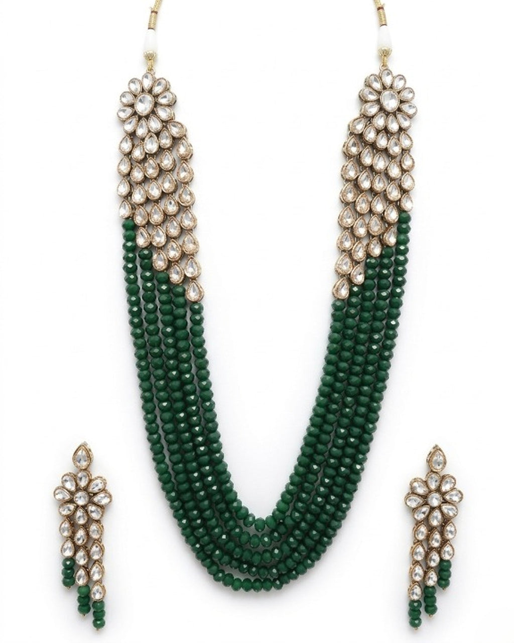Jewel City Luxury Kundan Green Crystal Statement Necklace Set | Traditional Indian Wedding Jewelry