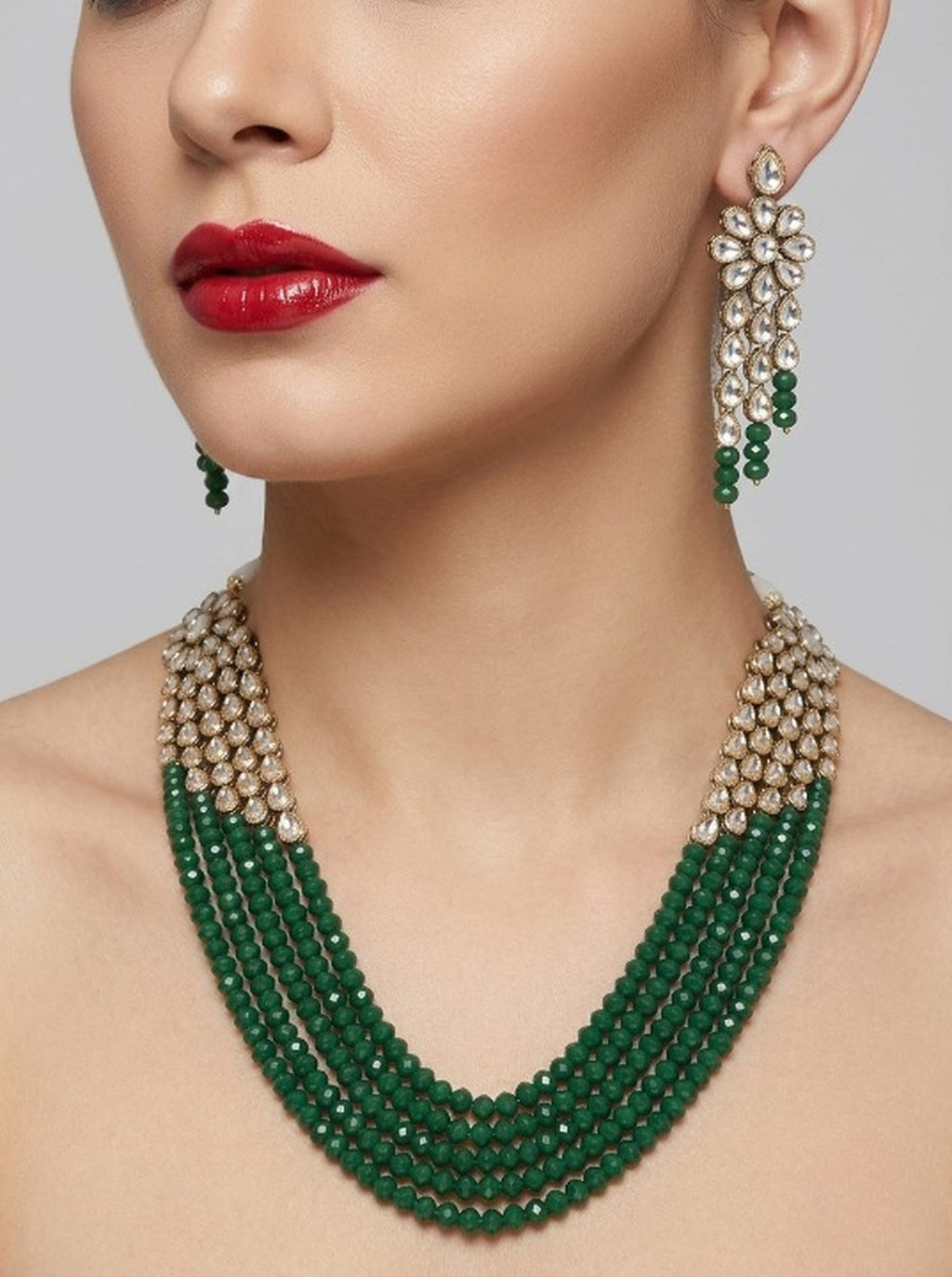 Jewel City Luxury Kundan Green Crystal Statement Necklace Set | Traditional Indian Wedding Jewelry