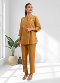 Joban Fashion Coral Cotton, Linen Embroidered Readymade Cord Set