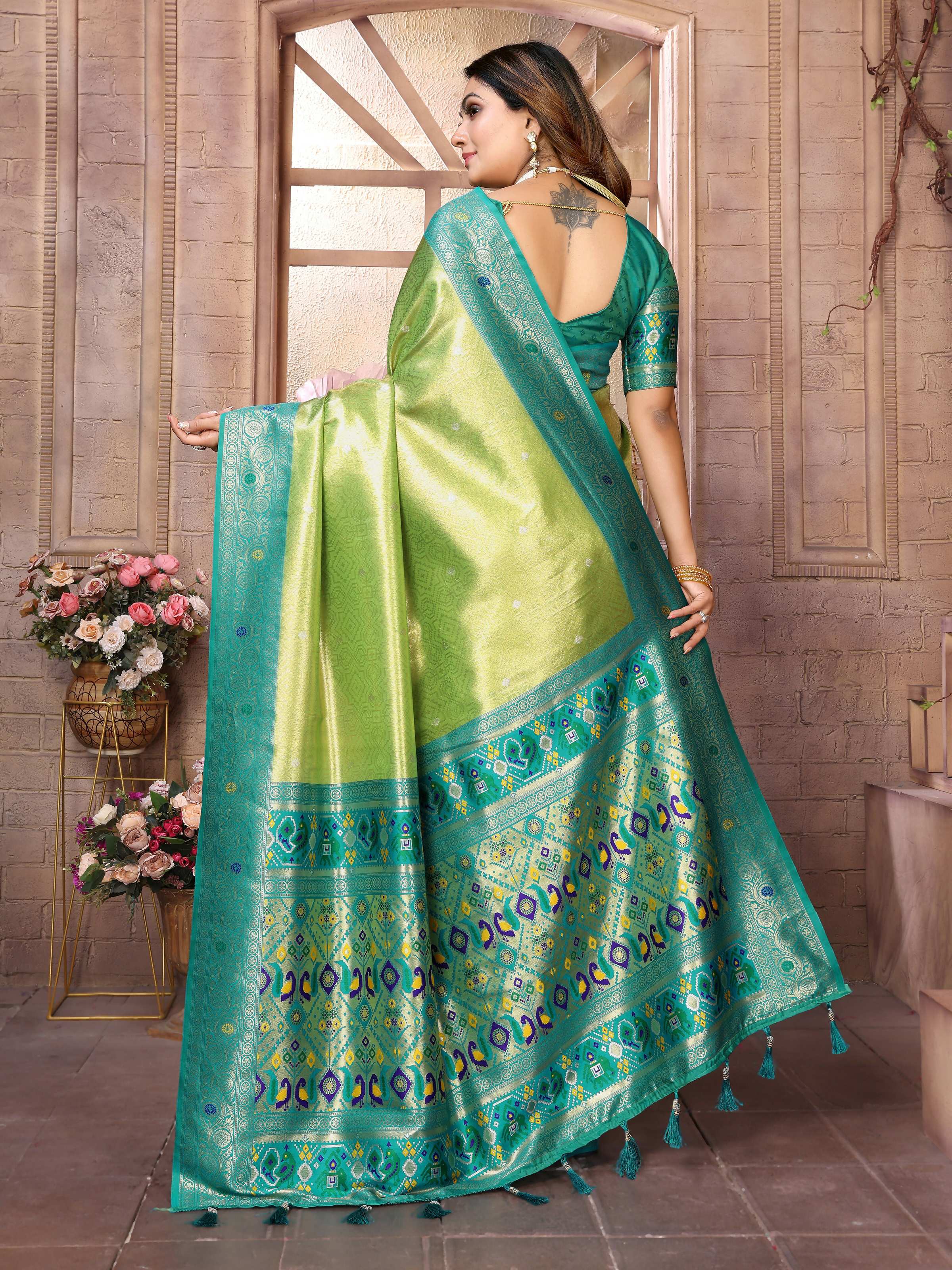 Aastha Fashion Pista Banarasi Tissue Silk Weaving Saree