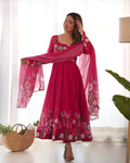 Lehenga Mart Designer Anarkali Suit With Kurta Pant Dupatta For Women-Pink