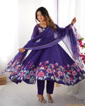 Lehenga Mart Designer Anarkali Suit With Kurta Pant Dupatta For Women-Purple