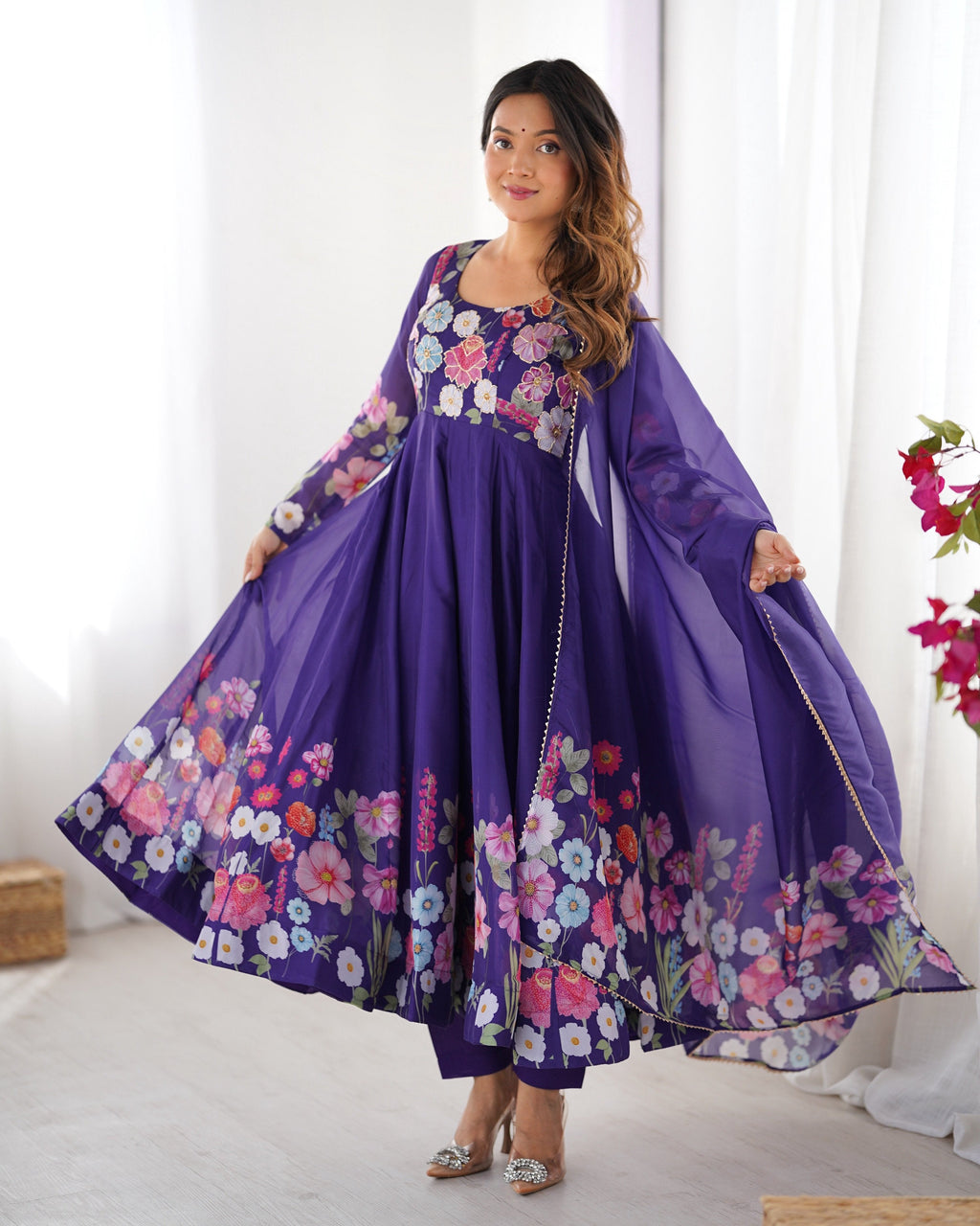 Lehenga Mart Designer Anarkali Suit With Kurta Pant Dupatta For Women-Purple
