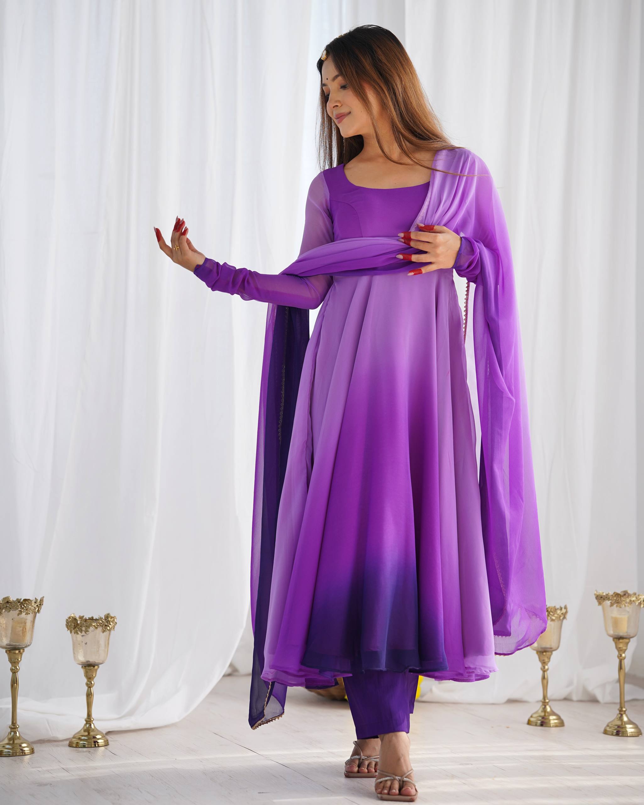 Lehenga Mart Designer Anarkali Suit With Kurta Pant Dupatta For Women-Purple