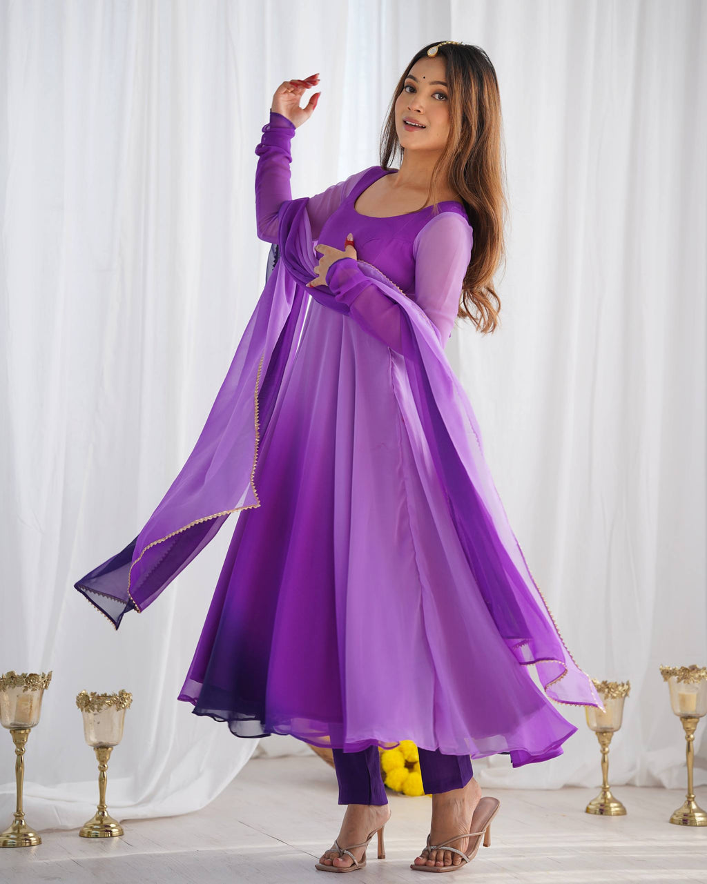 Lehenga Mart Designer Anarkali Suit With Kurta Pant Dupatta For Women-Purple