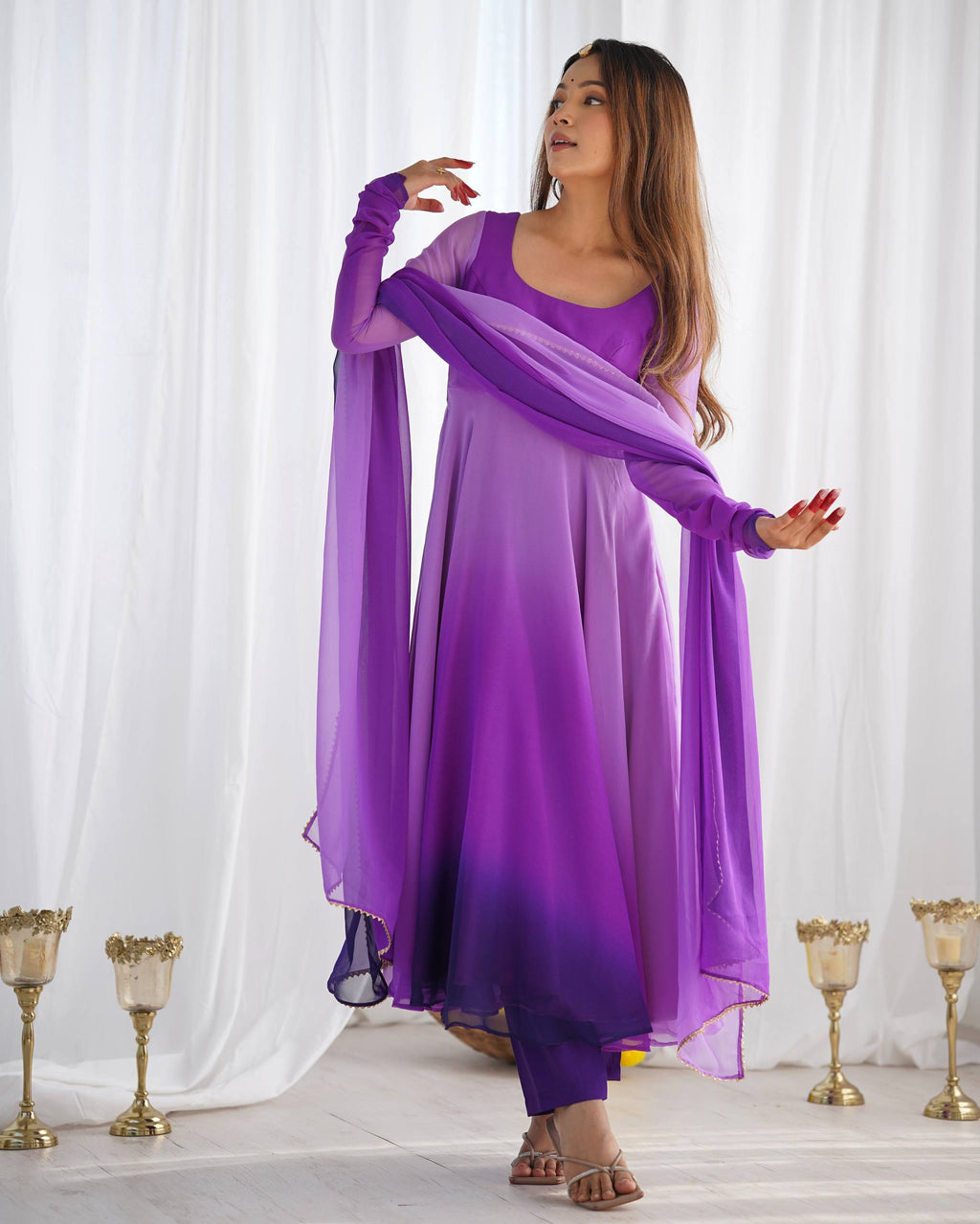 Lehenga Mart Designer Anarkali Suit With Kurta Pant Dupatta For Women-Purple