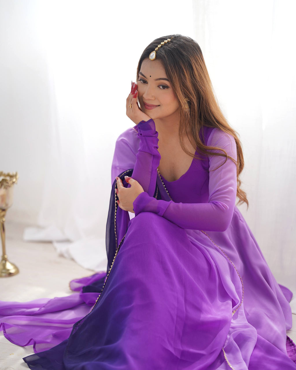 Lehenga Mart Designer Anarkali Suit With Kurta Pant Dupatta For Women-Purple