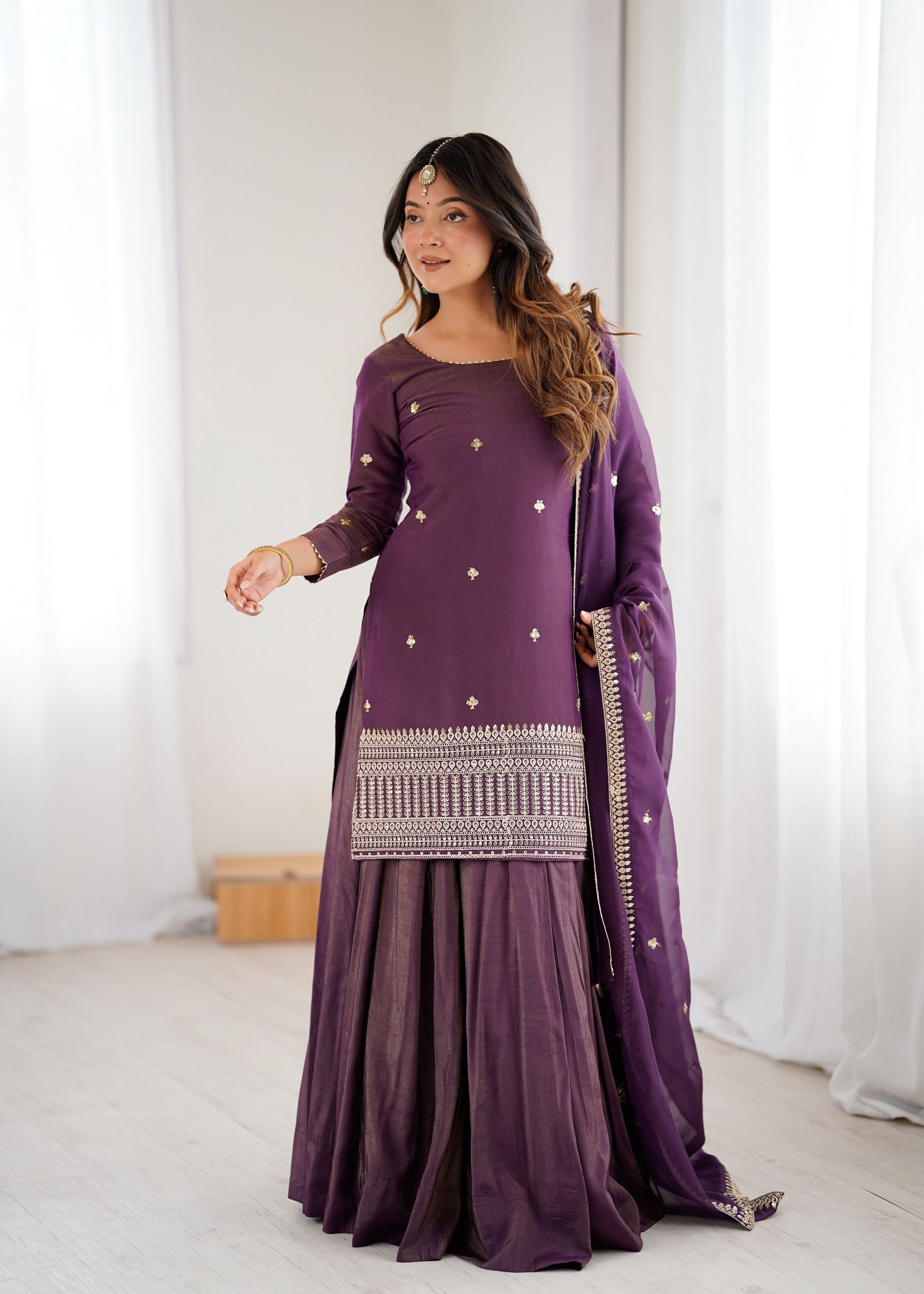 Lehenga Mart Designer Suit With Kurta Lehenga Dupatta For Women-Purple