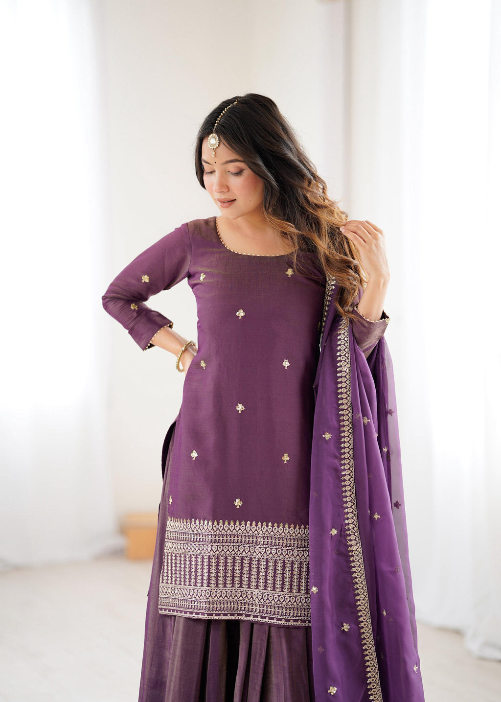 Lehenga Mart Designer Suit With Kurta Lehenga Dupatta For Women-Purple