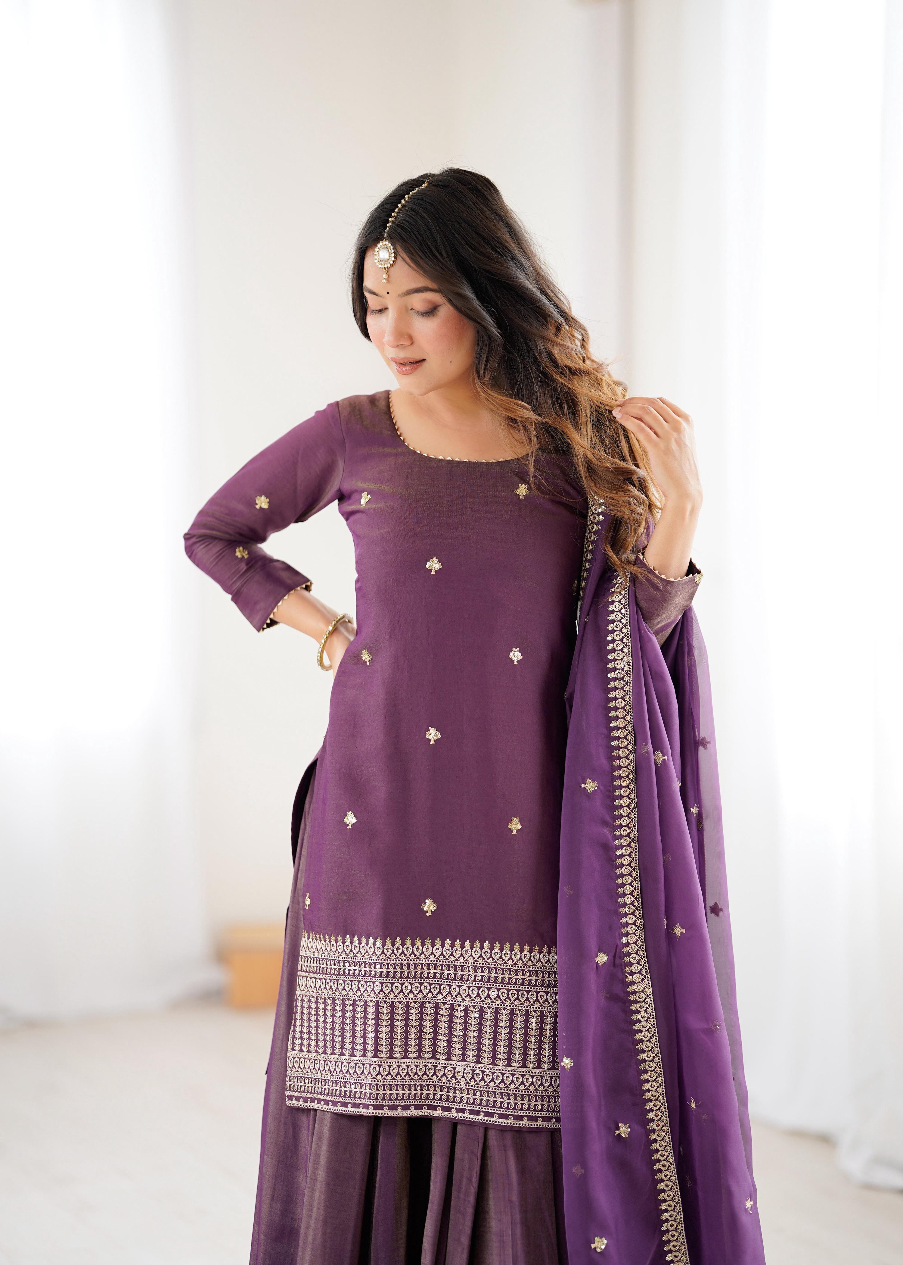 Lehenga Mart Designer Suit With Kurta Lehenga Dupatta For Women-Purple