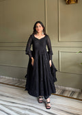 Lehenga Mart Designer Anarkali Suit With Kurta Pant Dupatta For Women-Black