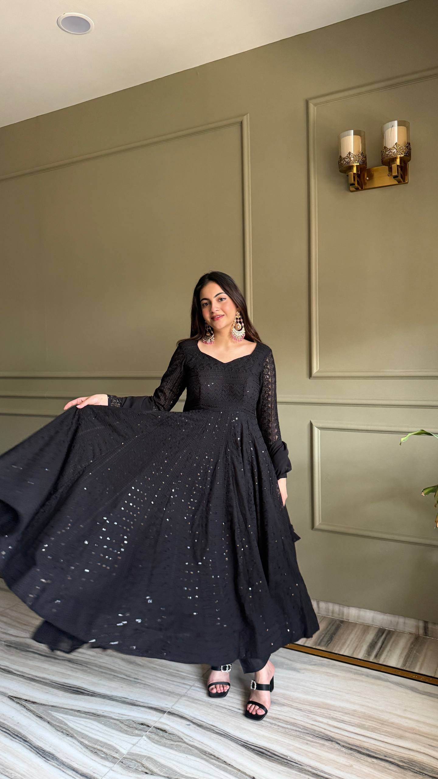 Lehenga Mart Designer Anarkali Suit With Kurta Pant Dupatta For Women-Black