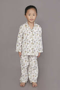 Breathables Kids Cotton White Mushroom Print Shirt & Pyjama Boys & Girls Night Suit