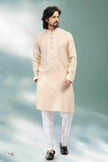 Raivat Ethnic Linen Cotton Pintux Work Kurta Pajama In Beige Colour