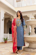 Teeya Creation Blue Color Cotton Denim Party Wear Real Mirror Work kurti