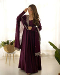 Lehenga Mart Designer Anarkali Suit With Kurta, Pant, Dupatta For Women-Wine