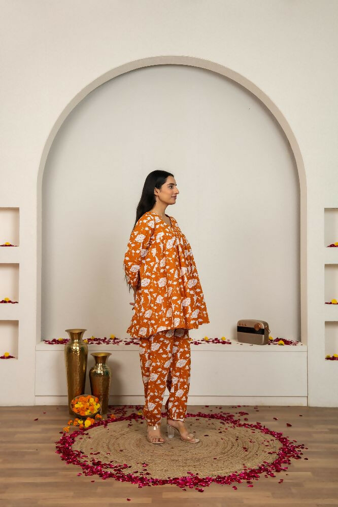 Joban Fashion Peach Hand Block Print Cotton Kurta Set
