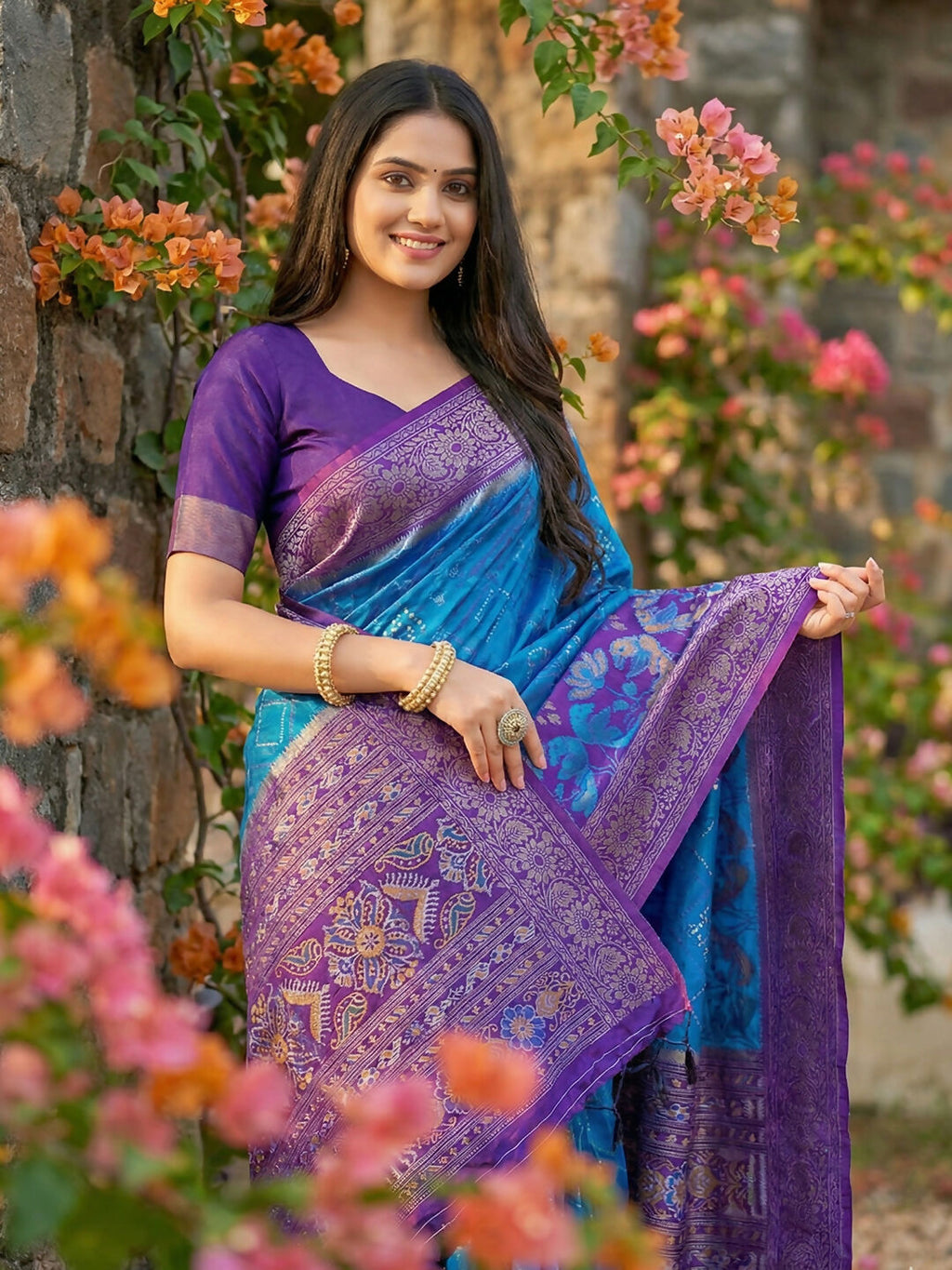 Shree Shyam Fashion Blue Pochampally Silk Saree