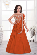 Designer Traditional Orange Multi Color Embroidery With Beads Work Visitra Silk Lehenga Choli - Anbazaar