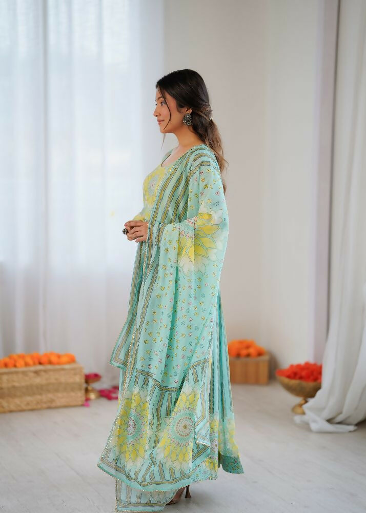 Teeya Creation Sky Soft Organza Digital Printed Party Wear Long Gown