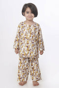 Breathables Sunny Yellow Animal Print Cotton Night Suit For Kids