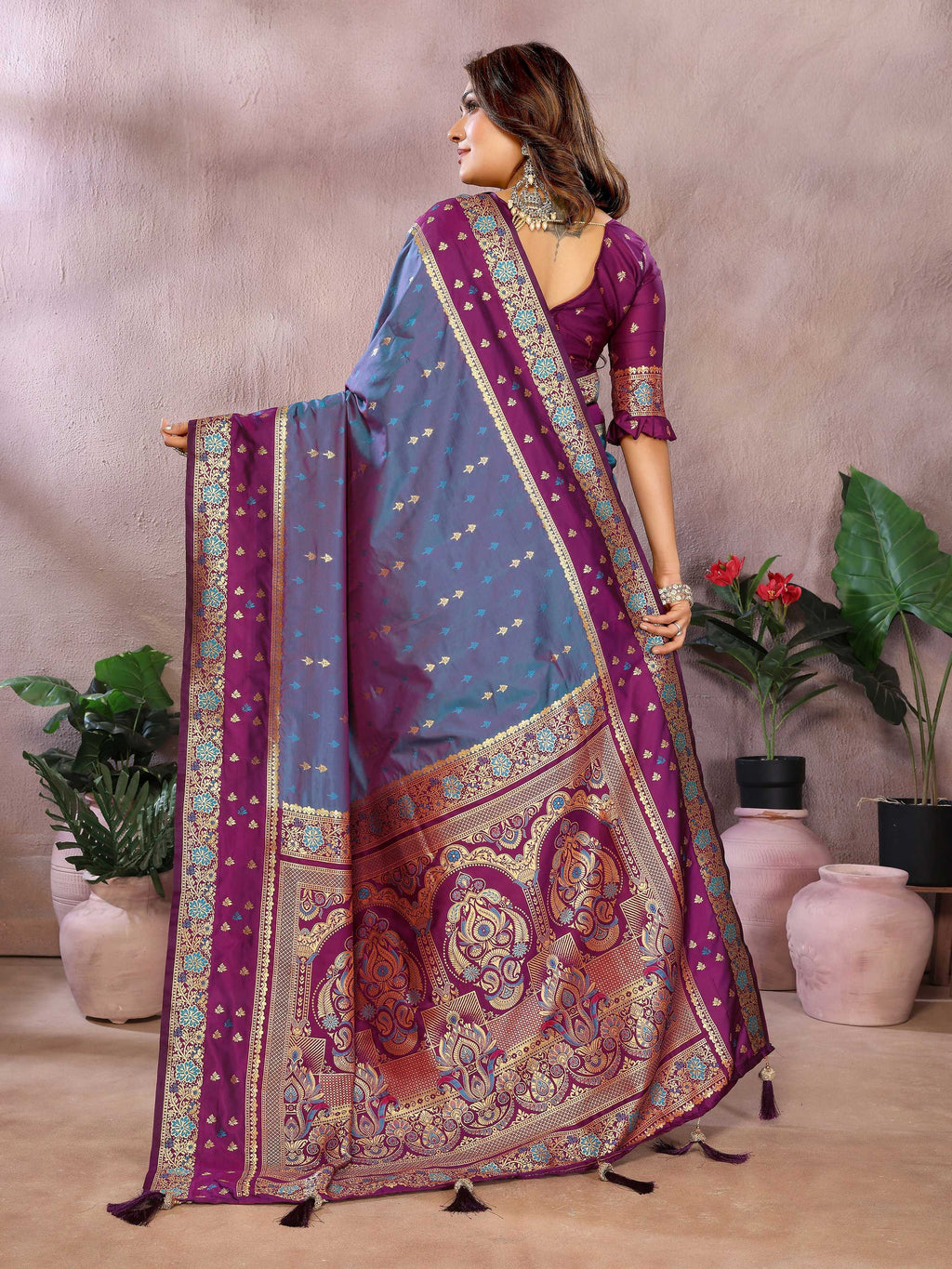 Aastha Fashion Grey Kalamkari Silk Zari Woven Saree
