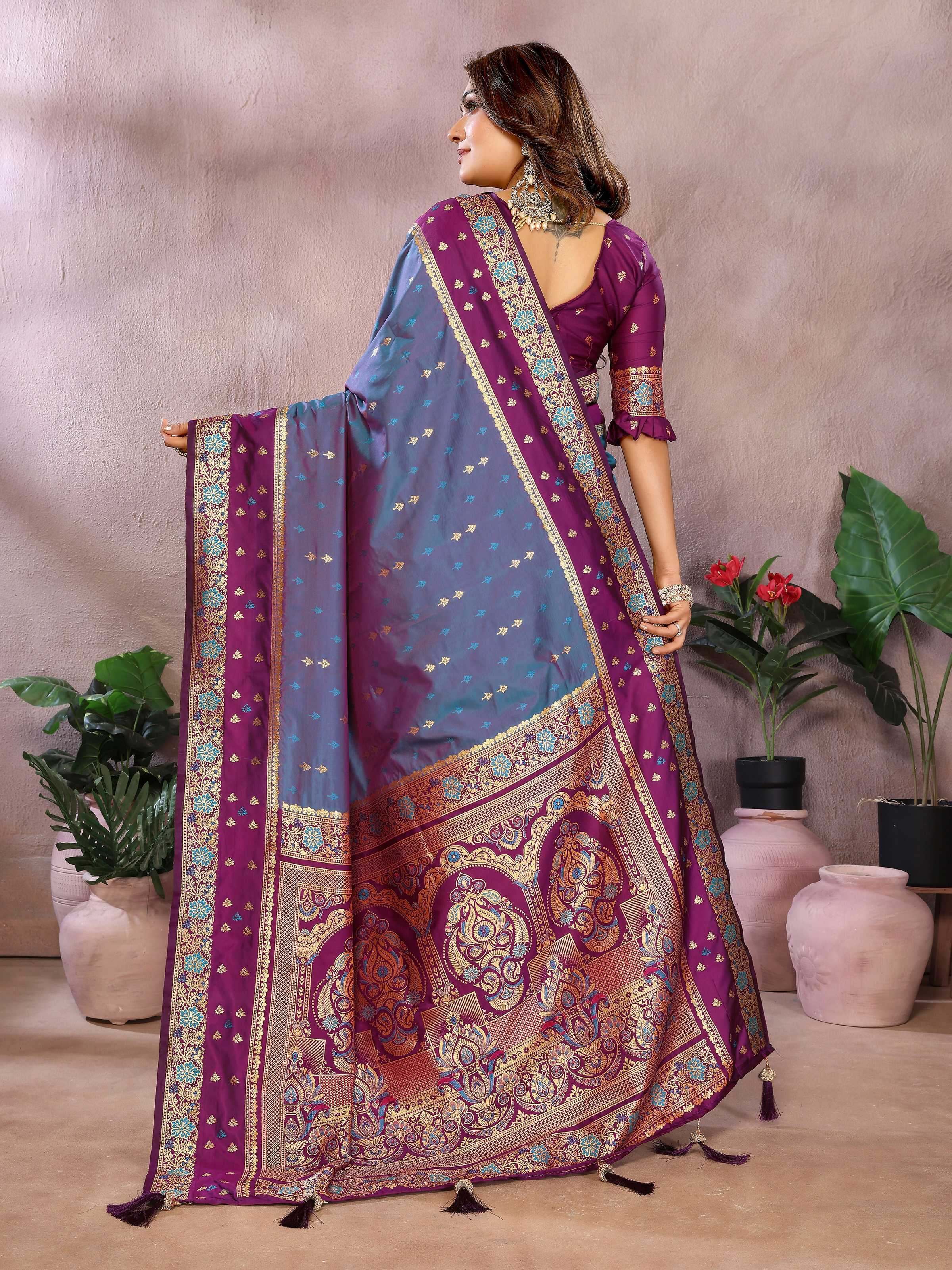Aastha Fashion Grey Kalamkari Silk Zari Woven Saree