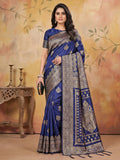 Anaita Navy Silk Blend Woven Saree With Blouse