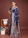 Anaita Navy Banarasi Silk Woven Work Saree With Blouse