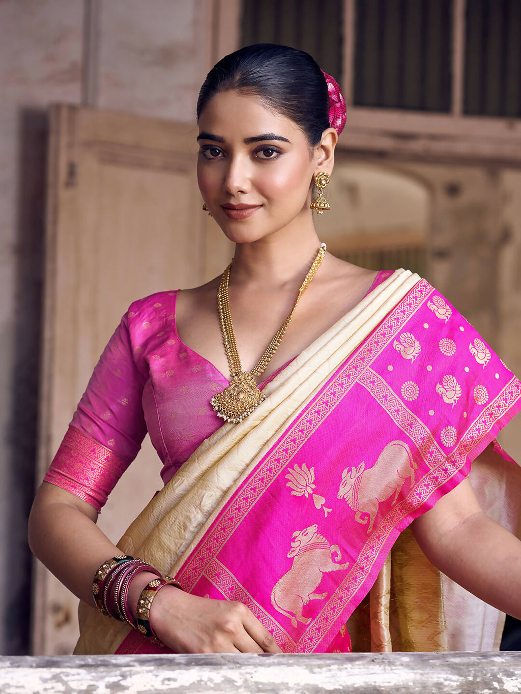 Shree Shyam Fashion Cream Soft Silk Saree